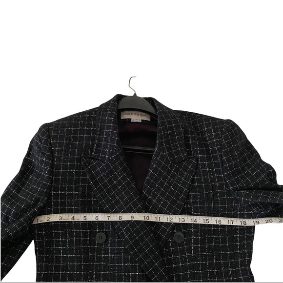 Vtg Jones New York Black & Metallic Silver Fully-Lined Mid-Thigh Blazer Women 6 - Picture 7 of 10